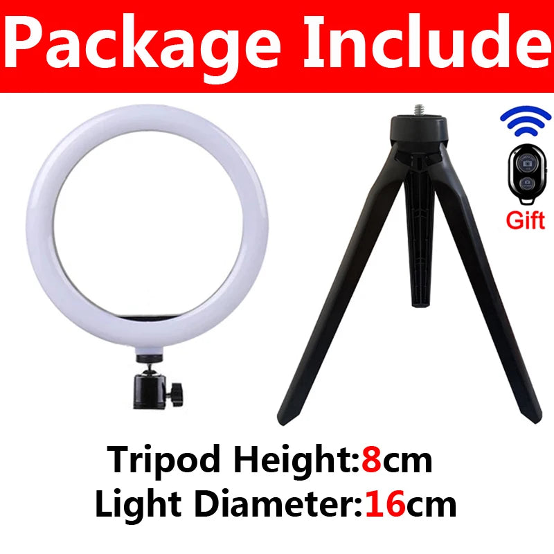LED Selfie Ring Light 3 modes Dimmable Photography Lamp with 50cm Tripod Remote control For Phone Video Live Makeup Fill Light