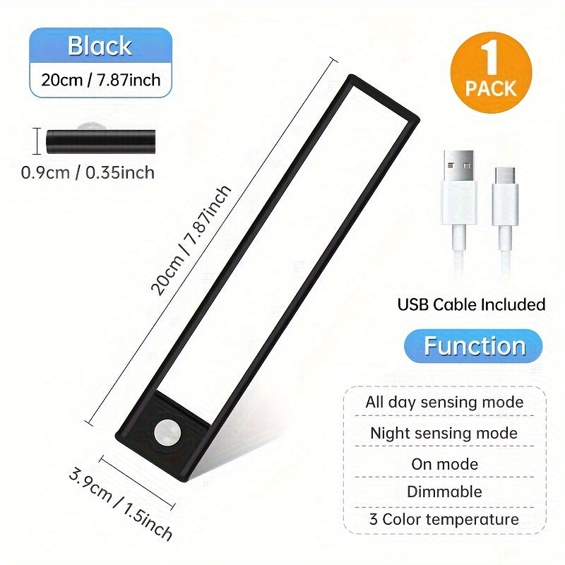 1 Rechargeable Human Body Sensor Light Strip With Adjustable Brightness And Three Light Colors
