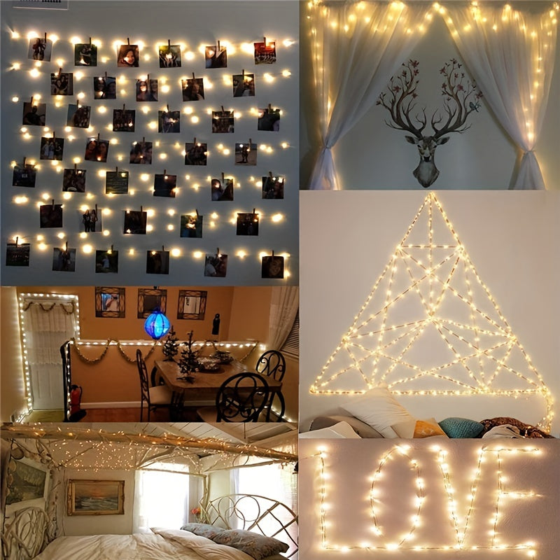 Photo Clip String Light Set, LED String Lights With 40 Wooden Clips For Hanging Pictures For Bedroom, Party, Diwali Decoration Lights, Wall Christmas & Halloween Valentine's Day Decoration