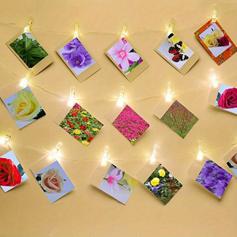 Photo Clip String Light Set, LED String Lights With 40 Wooden Clips For Hanging Pictures For Bedroom, Party, Diwali Decoration Lights, Wall Christmas & Halloween Valentine's Day Decoration
