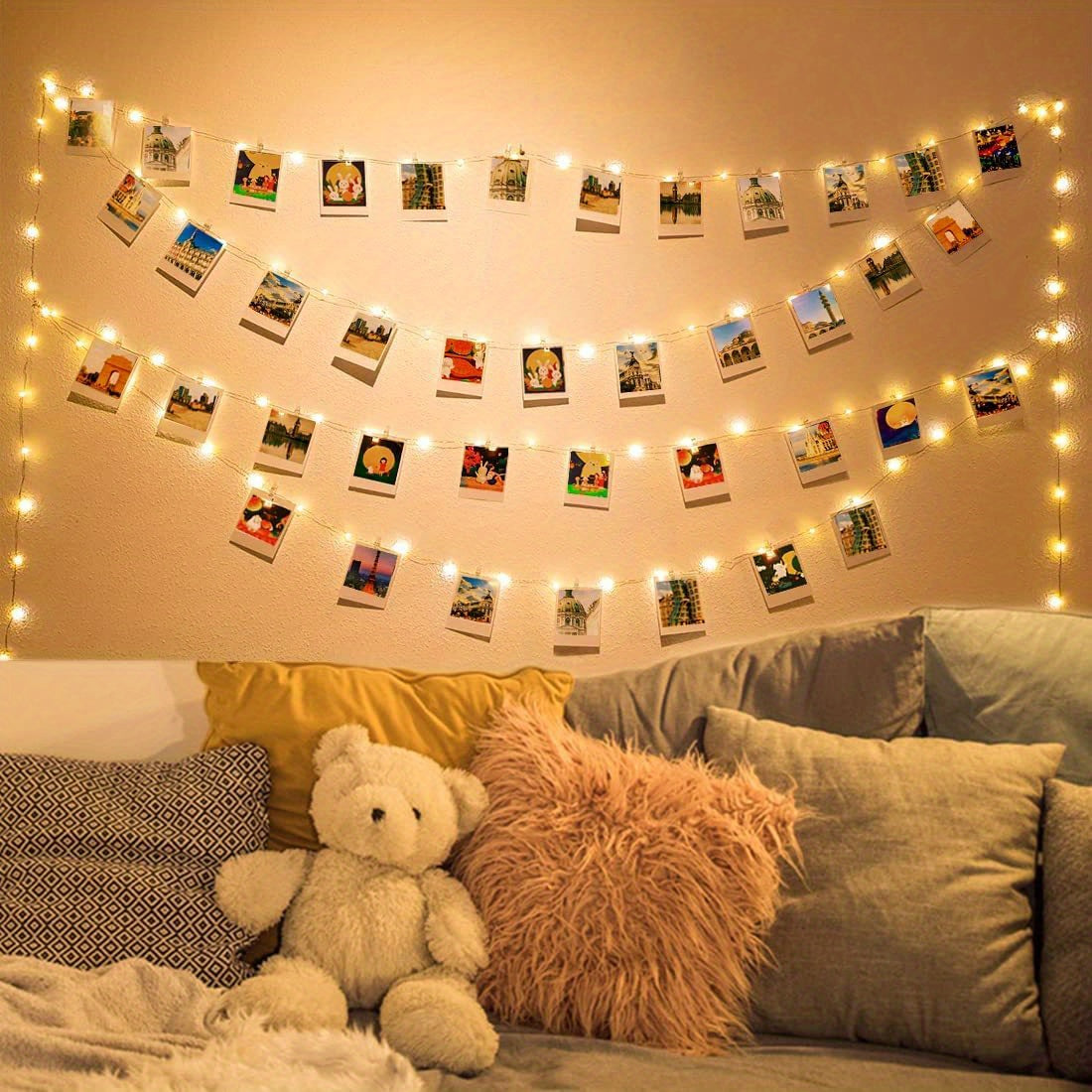Photo Clip String Light Set, LED String Lights With 40 Wooden Clips For Hanging Pictures For Bedroom, Party, Diwali Decoration Lights, Wall Christmas & Halloween Valentine's Day Decoration