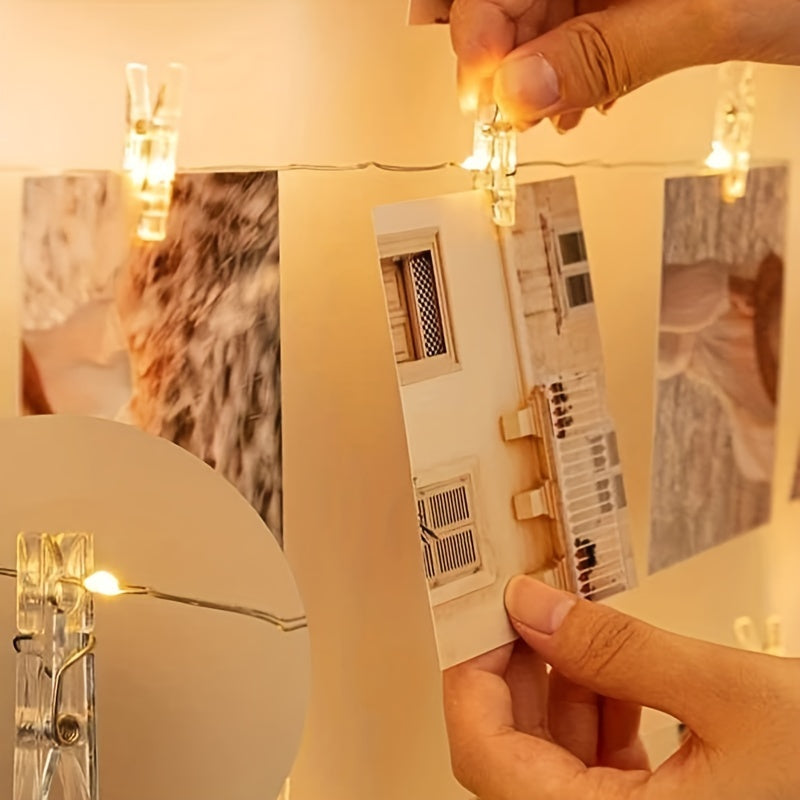 Photo Clip String Light Set, LED String Lights With 40 Wooden Clips For Hanging Pictures For Bedroom, Party, Diwali Decoration Lights, Wall Christmas & Halloween Valentine's Day Decoration