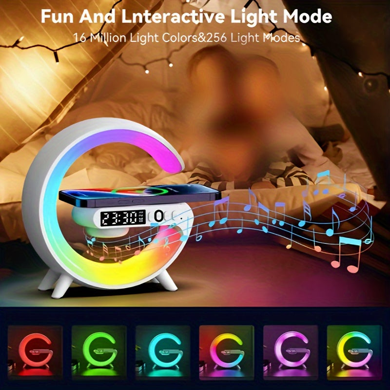 Kouzone Wireless Speaker with Ambient Bedside Light & Wireless Charging Pad - Music Sync, USB-C, 300mAh Rechargeable Battery, for Smartphones