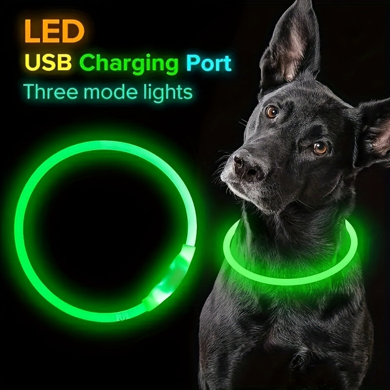 Pet Dog LED Light Collar Whole Luminous At Night Anti-loss USB Rechargeable Dog Collar