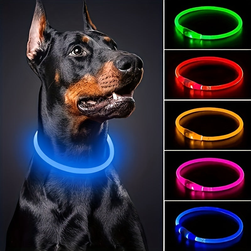 Pet Dog LED Light Collar Whole Luminous At Night Anti-loss USB Rechargeable Dog Collar