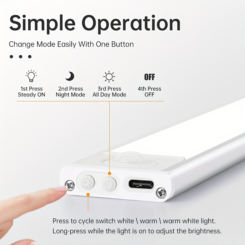 1 Rechargeable Human Body Sensor Light Strip With Adjustable Brightness And Three Light Colors