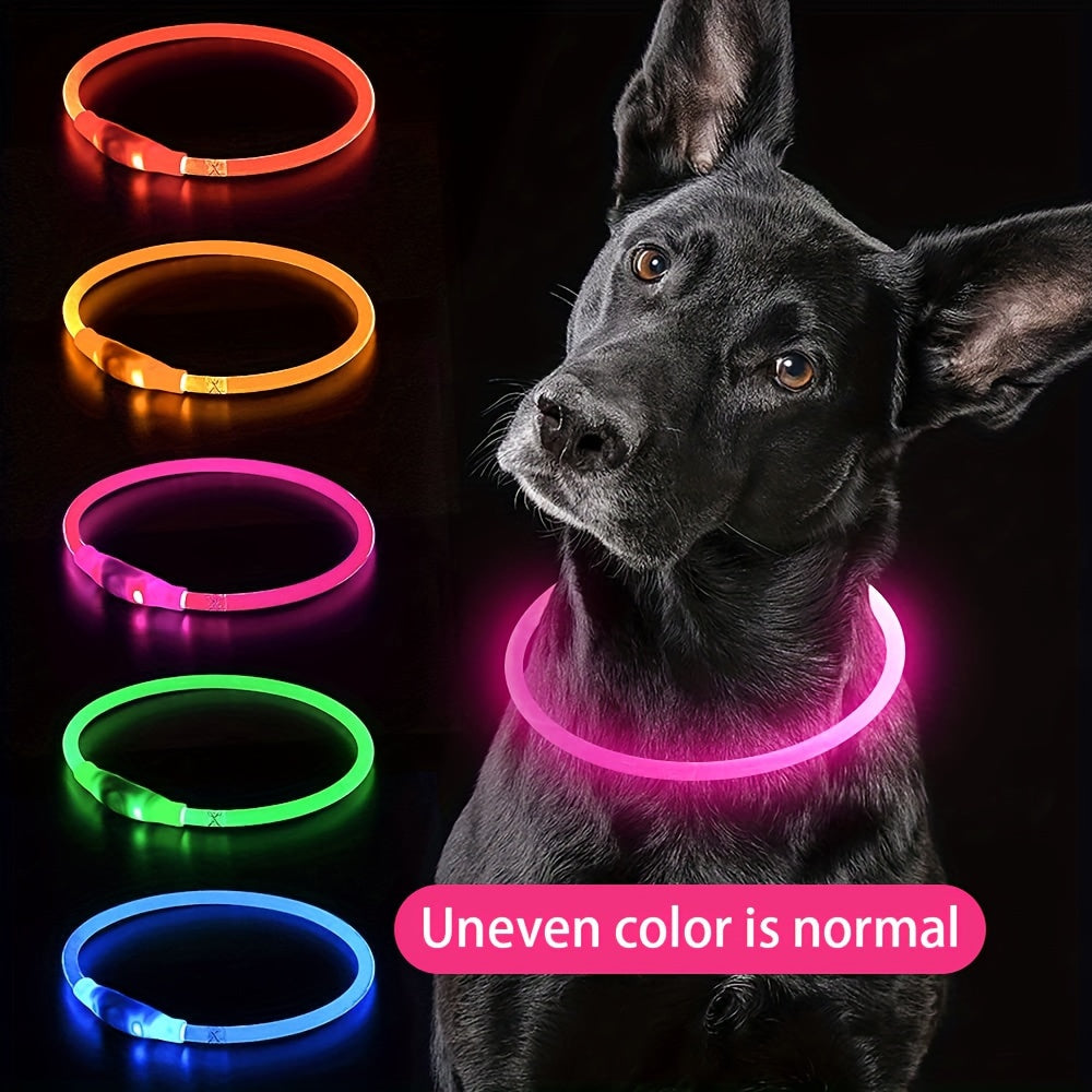 Pet Dog LED Light Collar Whole Luminous At Night Anti-loss USB Rechargeable Dog Collar