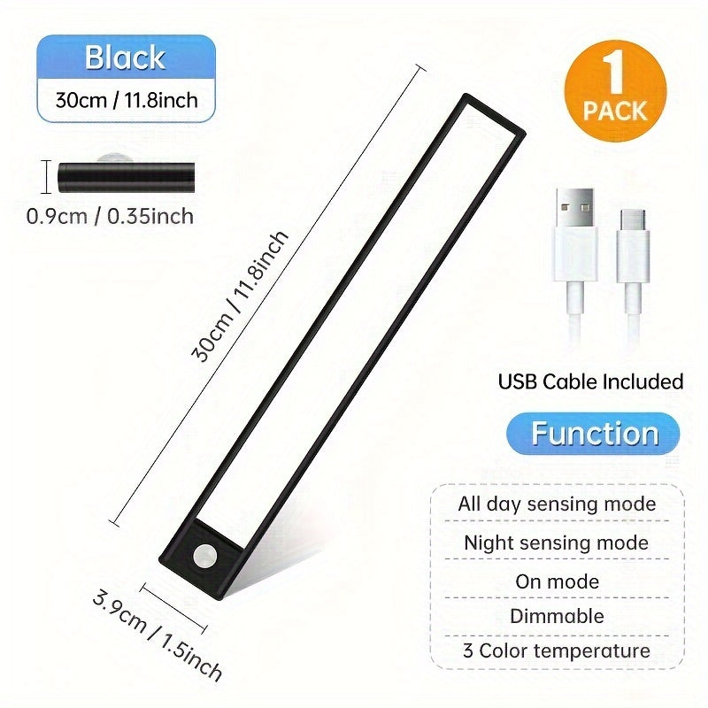 1 Rechargeable Human Body Sensor Light Strip With Adjustable Brightness And Three Light Colors