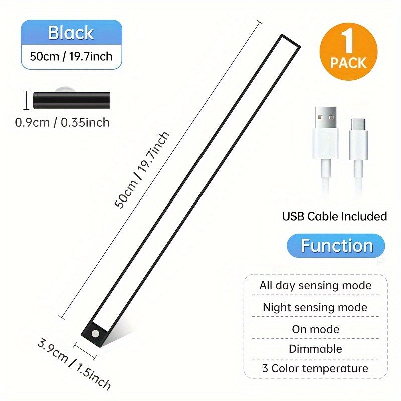 1 Rechargeable Human Body Sensor Light Strip With Adjustable Brightness And Three Light Colors