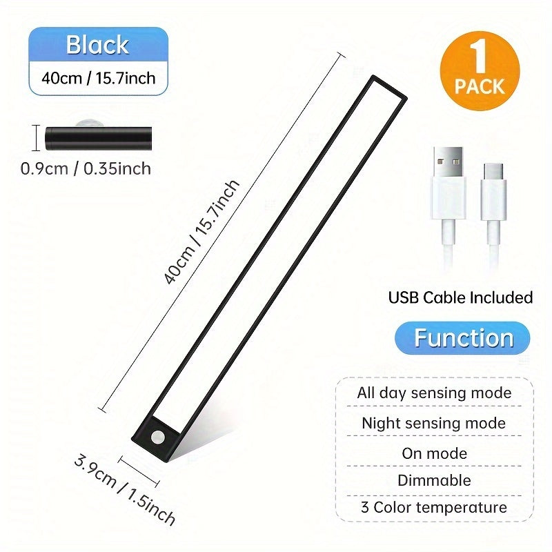 1 Rechargeable Human Body Sensor Light Strip With Adjustable Brightness And Three Light Colors