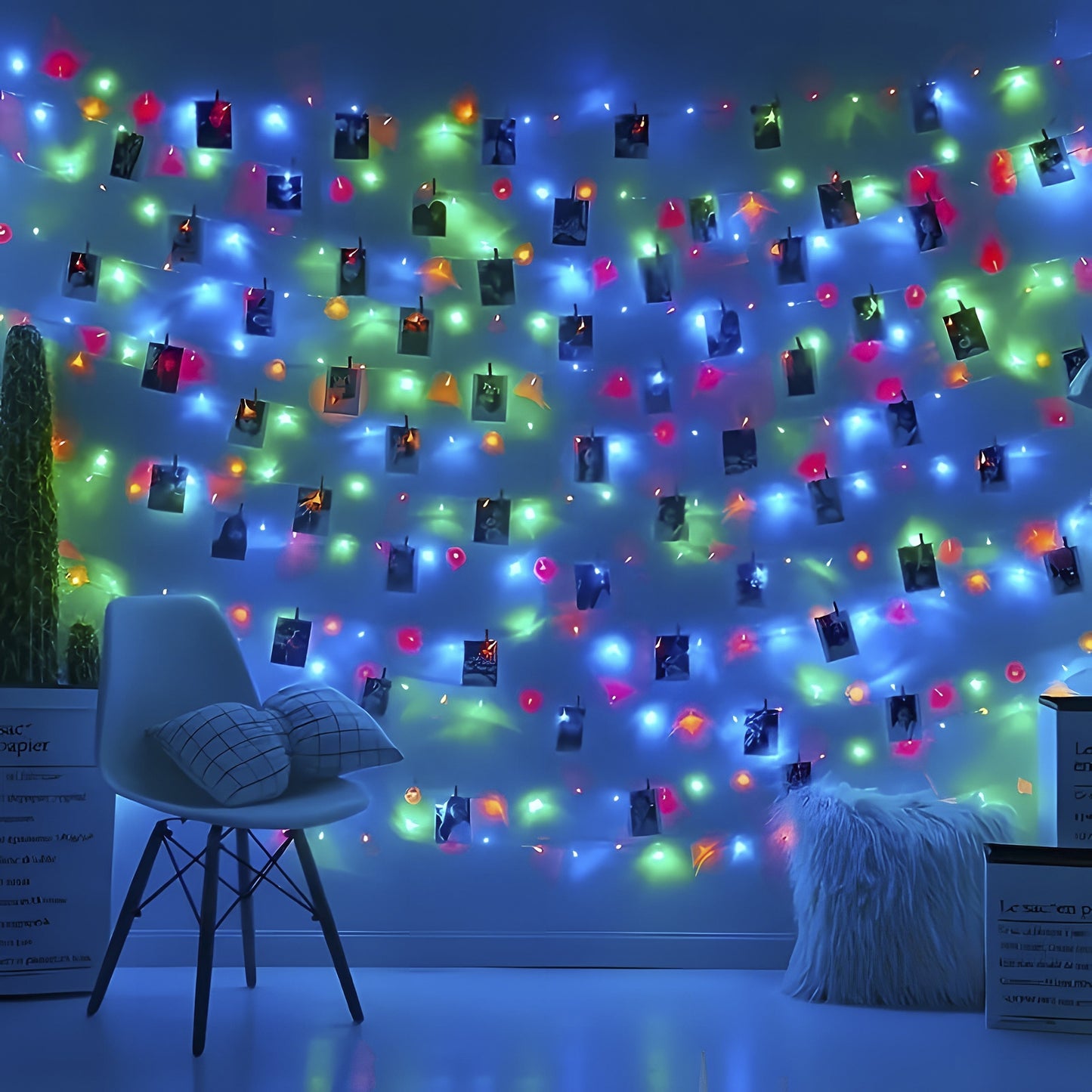 Photo Clip String Light Set, LED String Lights With 40 Wooden Clips For Hanging Pictures For Bedroom, Party, Diwali Decoration Lights, Wall Christmas & Halloween Valentine's Day Decoration