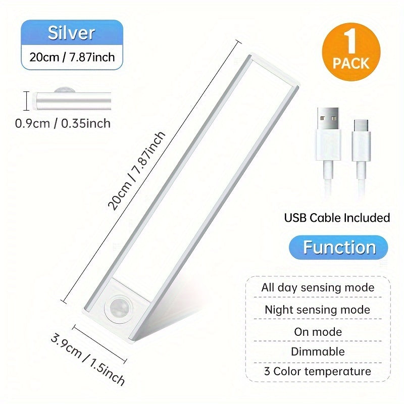1 Rechargeable Human Body Sensor Light Strip With Adjustable Brightness And Three Light Colors