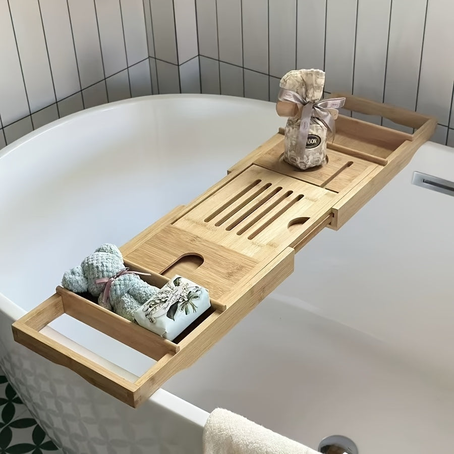 1pc Premium Expandable Bathtub Tray Caddy, Adjustable Shower-Friendly, Unique House Warming Gift, New Home, Anniversary & Wedding Present for Couples, Bridal Shower Gift for Women, Christmas Present, Bath Bathroom Accessories