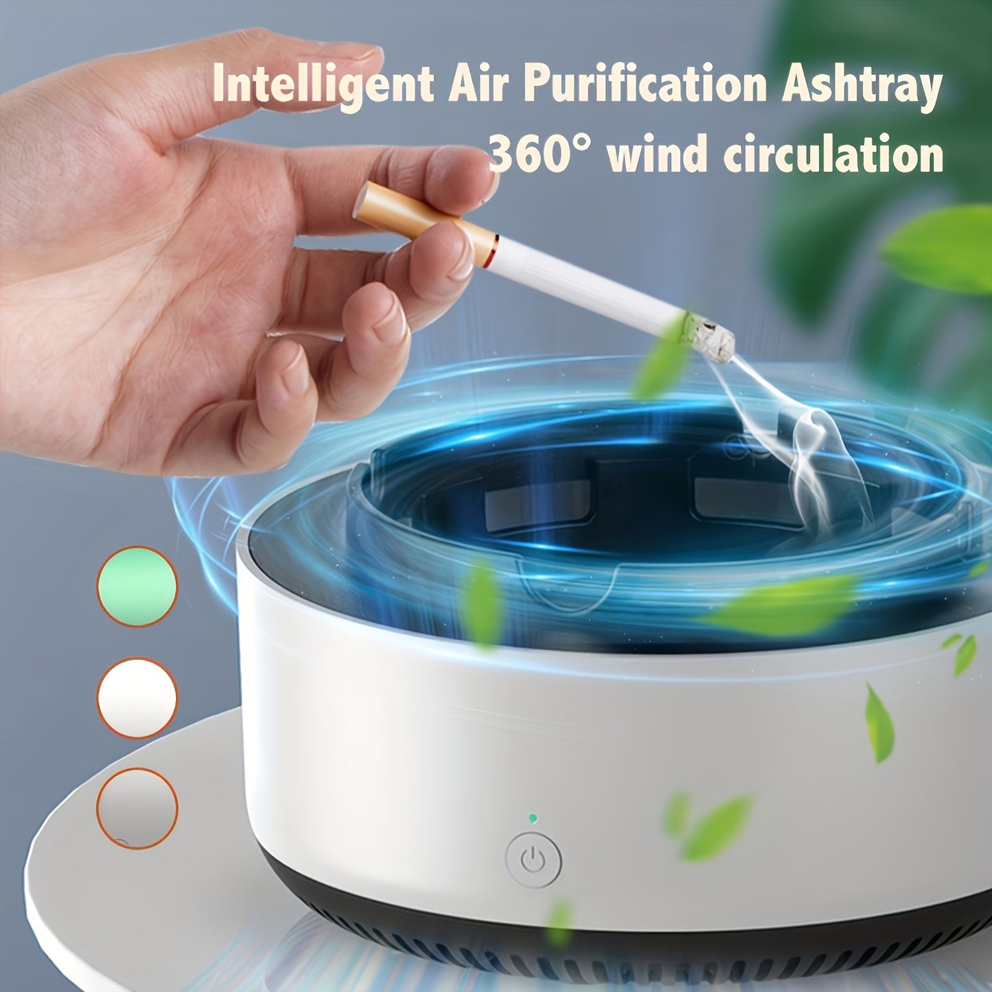 Intelligent Air Purification Ashtray, Secondhand Smoke and Odor Eliminator, Round Plastic, Dry Battery Powered, Requires 2 AA Batteries (Not Included), Ideal for Home, Festive Gift, Birthday Present, Gift for Friends - 1 Pack