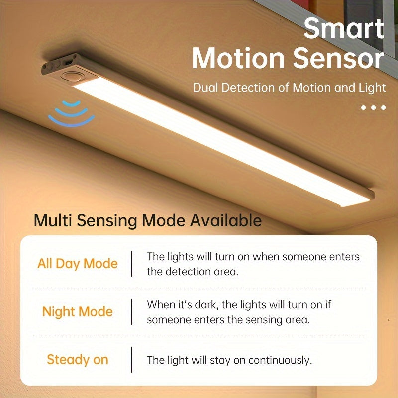 1 Rechargeable Human Body Sensor Light Strip With Adjustable Brightness And Three Light Colors