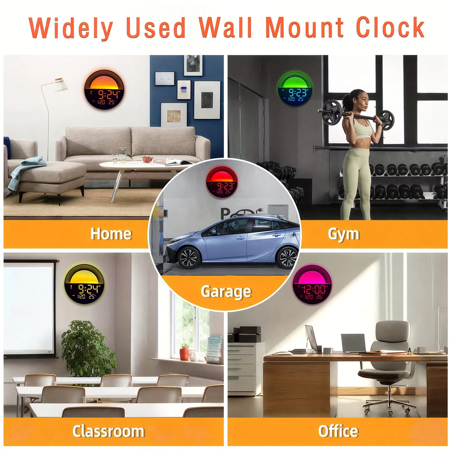 10 Inch Digital LED Wall Clock with Remote Control USB Powered Temperature Auto Dimmer 2 Alarm 12/24H LED Clock for Home Decor