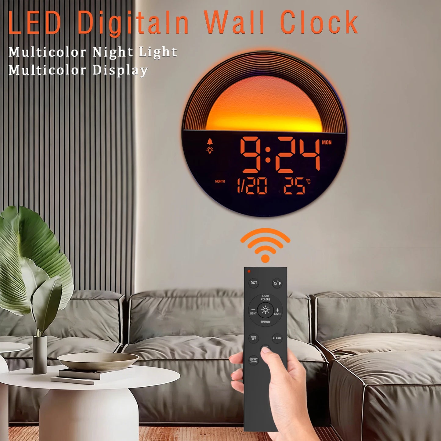 10 Inch Digital LED Wall Clock with Remote Control USB Powered Temperature Auto Dimmer 2 Alarm 12/24H LED Clock for Home Decor