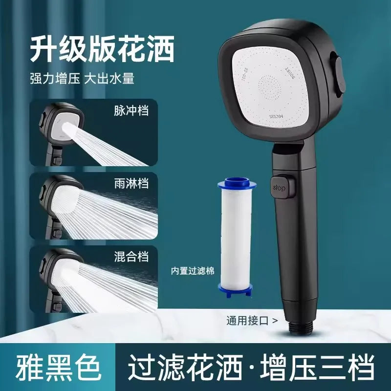 High Pressure Shower Head 3 Modes Adjustable Showerheads Water Saving One-Key Stop Water Spray Nozzle Bathroom Faucet Accessorie