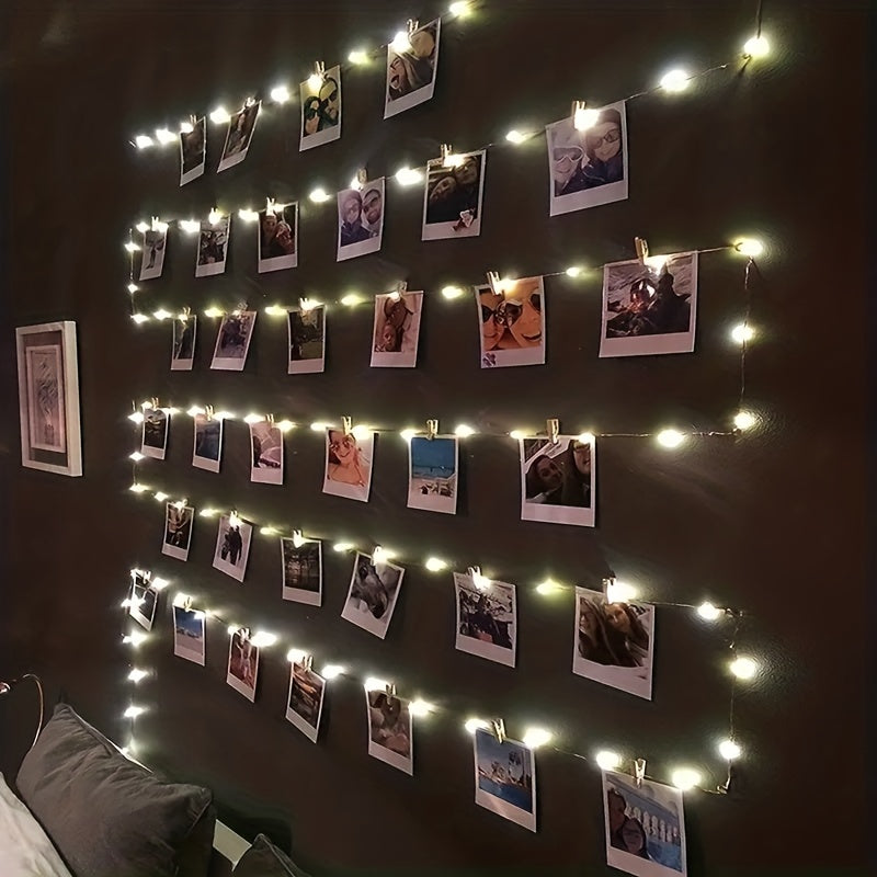 Photo Clip String Light Set, LED String Lights With 40 Wooden Clips For Hanging Pictures For Bedroom, Party, Diwali Decoration Lights, Wall Christmas & Halloween Valentine's Day Decoration