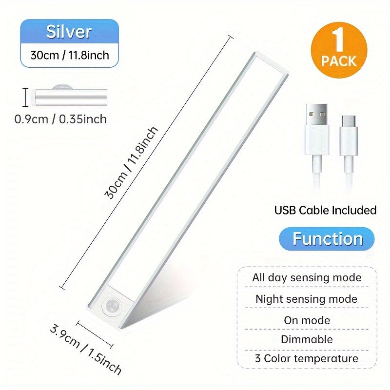 1 Rechargeable Human Body Sensor Light Strip With Adjustable Brightness And Three Light Colors