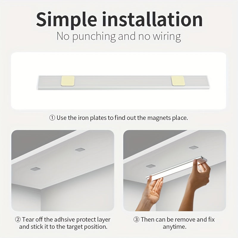 1 Rechargeable Human Body Sensor Light Strip With Adjustable Brightness And Three Light Colors