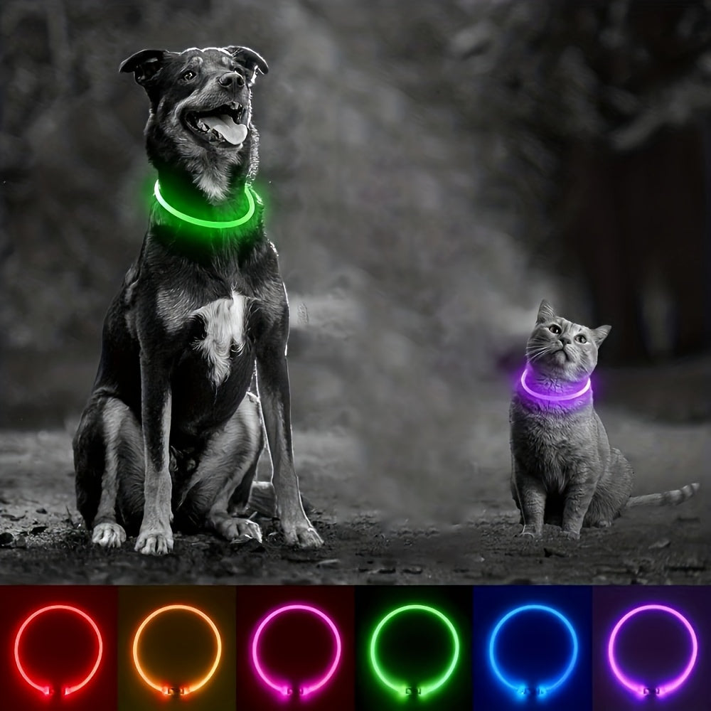 Pet Dog LED Light Collar Whole Luminous At Night Anti-loss USB Rechargeable Dog Collar