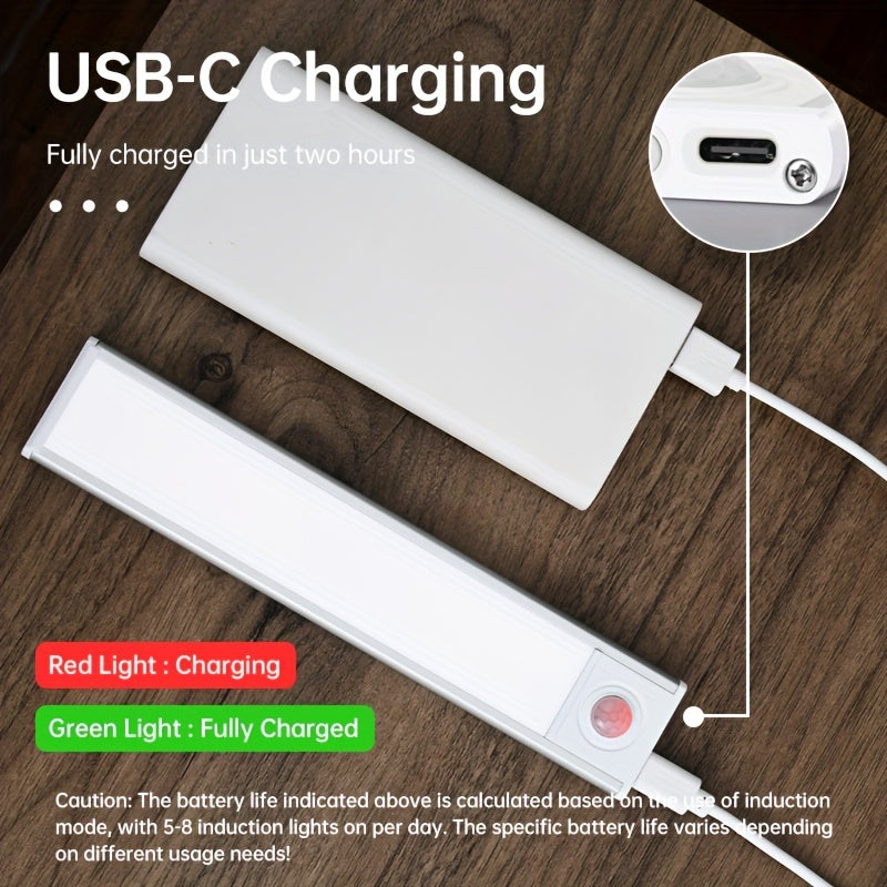 1 Rechargeable Human Body Sensor Light Strip With Adjustable Brightness And Three Light Colors