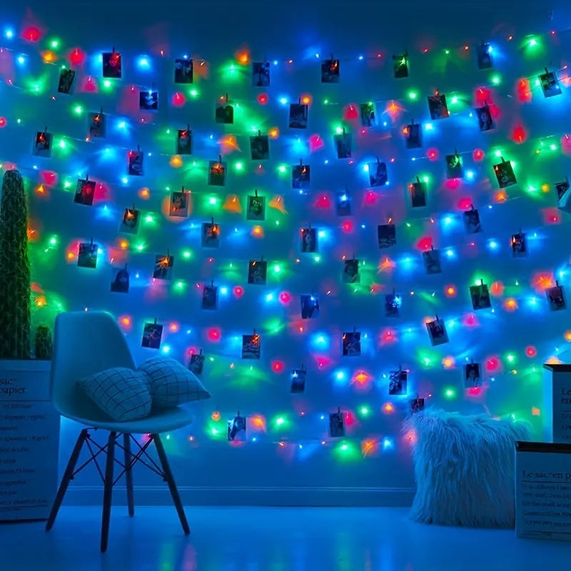 Photo Clip String Light Set, LED String Lights With 40 Wooden Clips For Hanging Pictures For Bedroom, Party, Diwali Decoration Lights, Wall Christmas & Halloween Valentine's Day Decoration