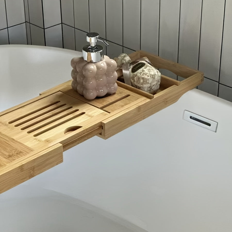 1pc Premium Expandable Bathtub Tray Caddy, Adjustable Shower-Friendly, Unique House Warming Gift, New Home, Anniversary & Wedding Present for Couples, Bridal Shower Gift for Women, Christmas Present, Bath Bathroom Accessories