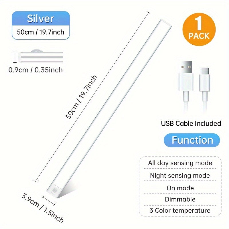 1 Rechargeable Human Body Sensor Light Strip With Adjustable Brightness And Three Light Colors