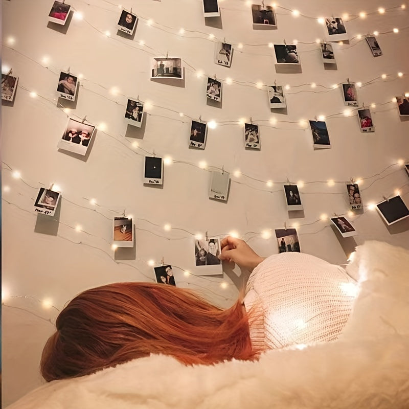 Photo Clip String Light Set, LED String Lights With 40 Wooden Clips For Hanging Pictures For Bedroom, Party, Diwali Decoration Lights, Wall Christmas & Halloween Valentine's Day Decoration