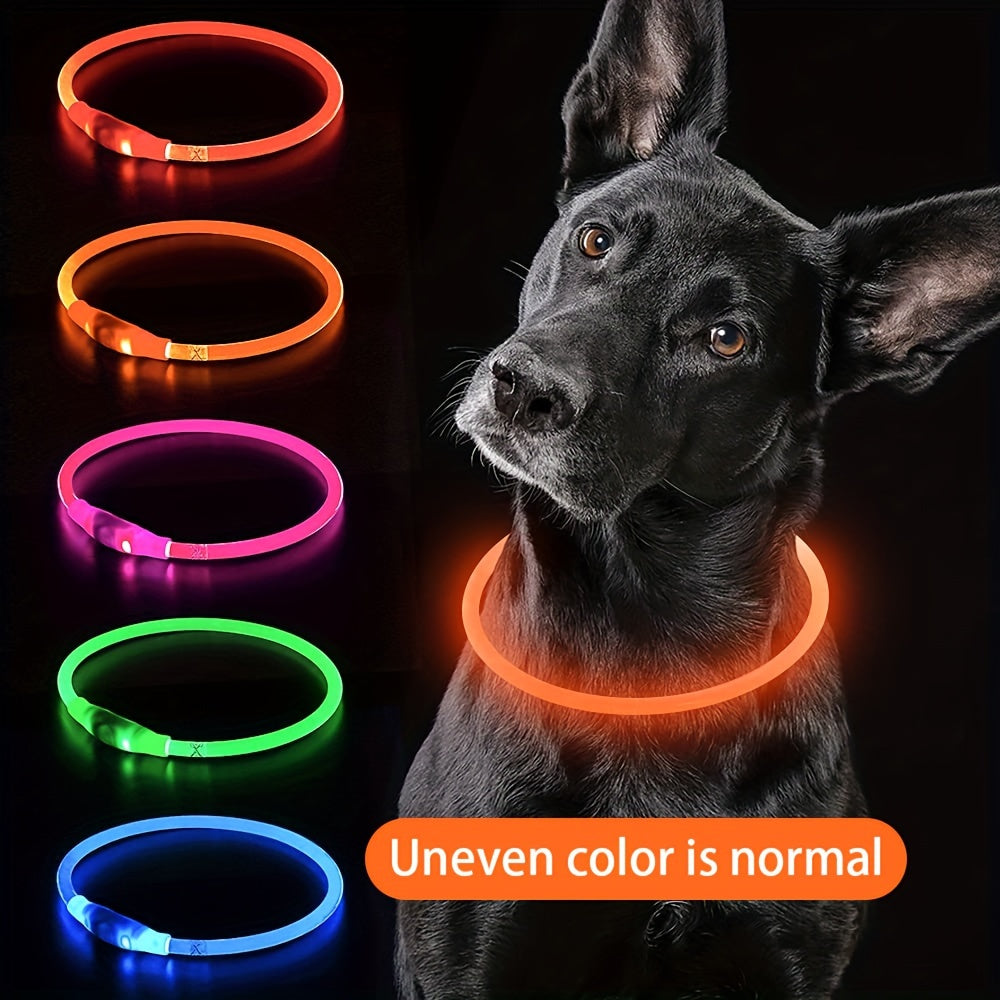 Pet Dog LED Light Collar Whole Luminous At Night Anti-loss USB Rechargeable Dog Collar